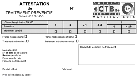 Attestation - identification des palettes de piquets bois : piquet pin