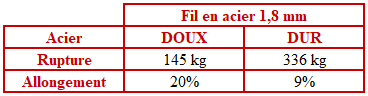 Fils de palissage - la charge à la rupture