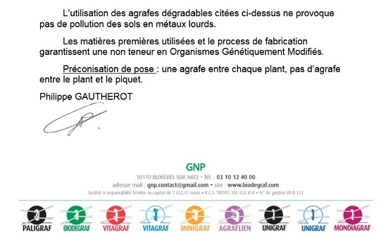 Certificat de sécurité de la matière des agrafes GNP