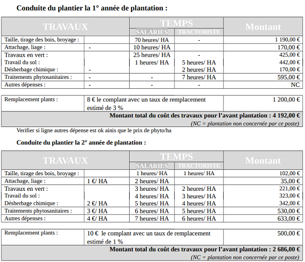 Le cout de la plantation - TECHNIS'Budget